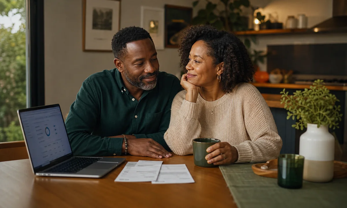 A couple reviewing their household income together
